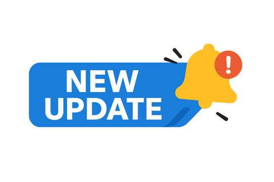 New update web banner with notification bell. Modern label for system software upgrade. Computer program or mobile app patch release element. Vector illustration notice.