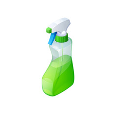 Bright Green Cleaning Spray Bottle, Isometric View, Fresh and Clean Design
