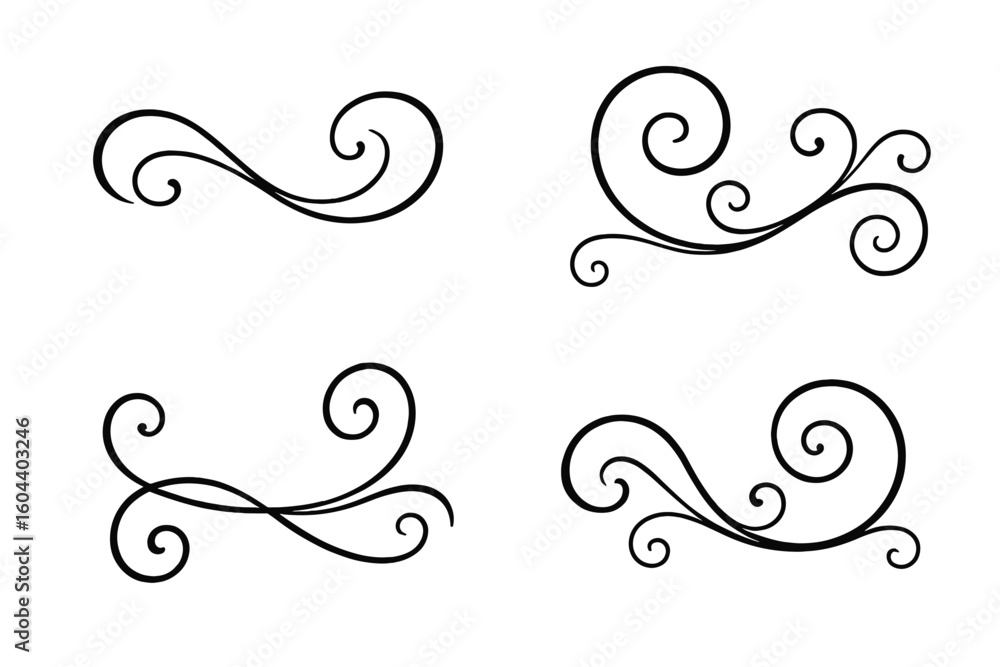 Poster elegant swirl flourish vector set. decorative ornamental design elements. calligraphy scroll filigre
