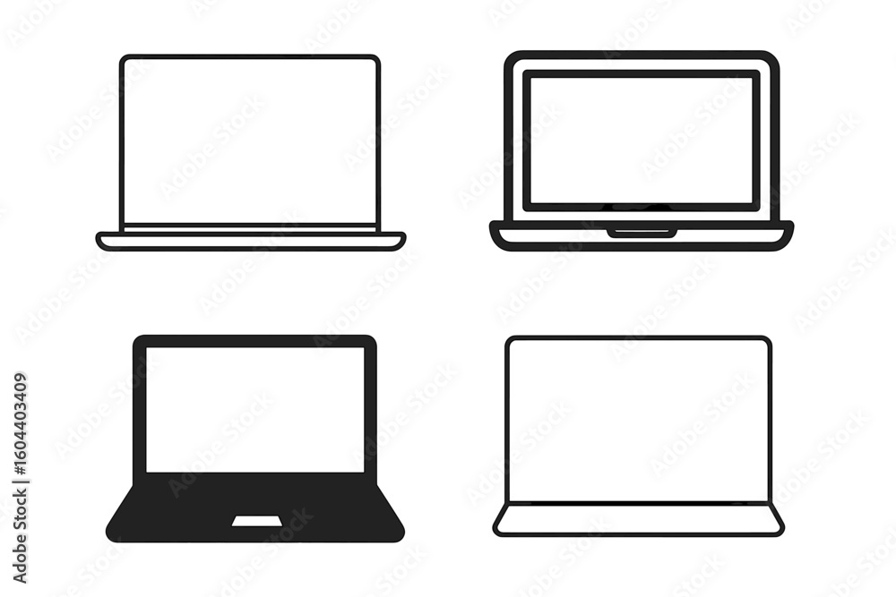 Fototapete set of 4 laptop vector icons in different styles. notebook computer screen monitor symbol collection