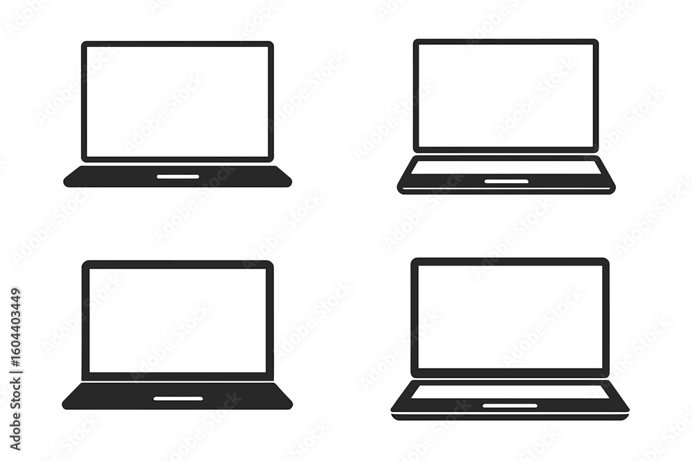 Poster laptop vector icon set. collection of computer notebook silhouettes with blank white screen for mock