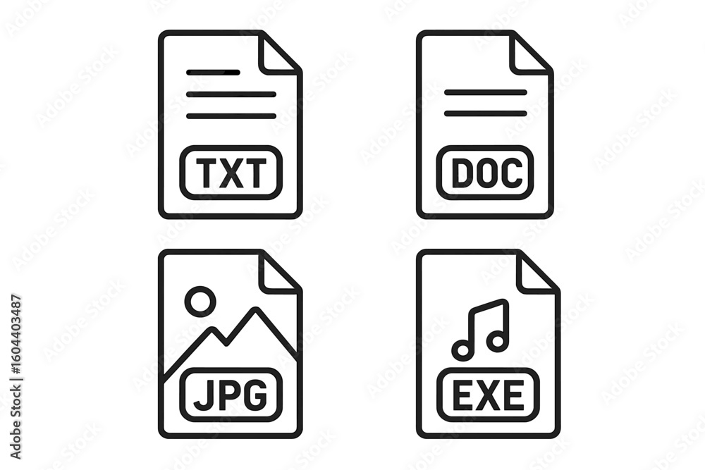 Poster file icon vector set. diverse file formats including text, document, image, photo, and executable. m