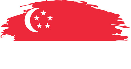 grunge style brush painted flag of singapore with red and white horizontal design crescent and five stars

