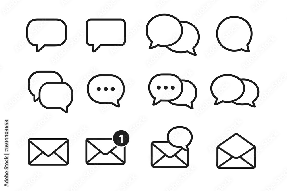 Poster communication icon set. chat bubble. speech bubble line icon. dialogue message symbol. conversation 