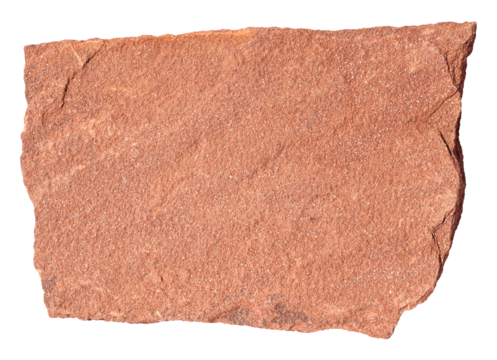 Red piece of flat flagstone stone for paving garden paths isolated on a transparent background. Full depth of field. PNG.