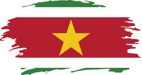 grunge style brush painted flag of suriname with green red white horizontal stripes and central yellow star

