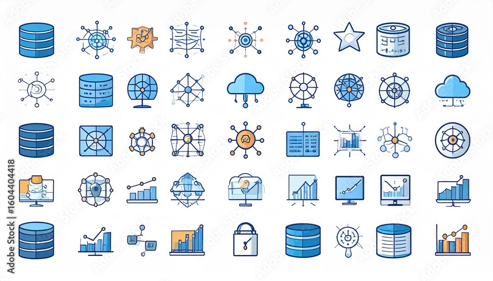 Poster set of colorful data icons on white background