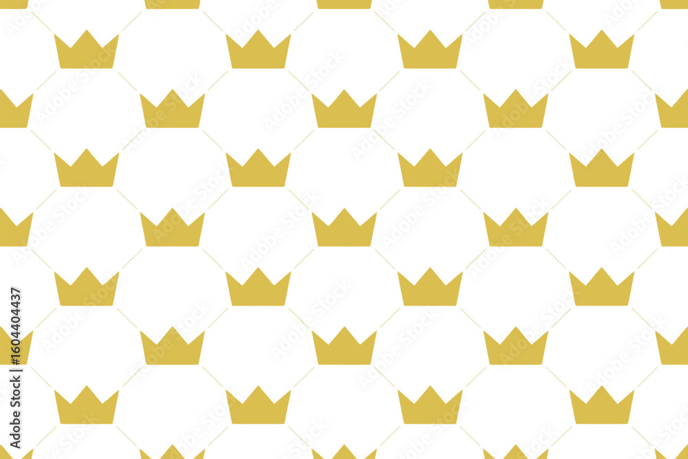 Poster a repeating pattern of golden crowns on white hexagonal shapes creating a seamless background design