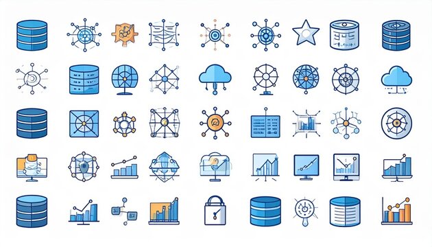 Set Of Colorful Data Icons On White Background