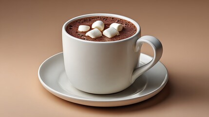 Warm mug of hot chocolate with marshmallows on a saucer