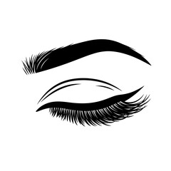 eyelashes vector icon, a closed eye with long eyelashes and a thick eyebrow above