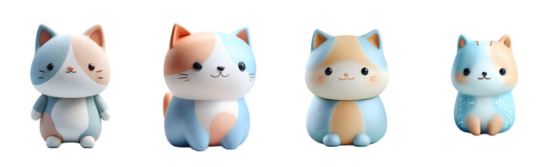 Obraz premium Pack of cute cartoon cats sit upright. Adorable, animal, plush, pastel, digital art, kawaii, toy, sweet, happy, cheerful, friendly, childlike, playful.