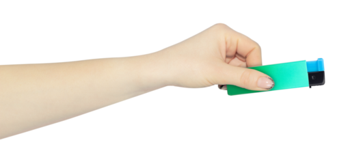 lighter in hand isolated from background, concept to pass or throw away	