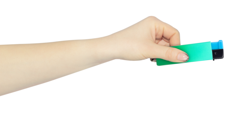 lighter in hand isolated from background, concept to pass or throw away	