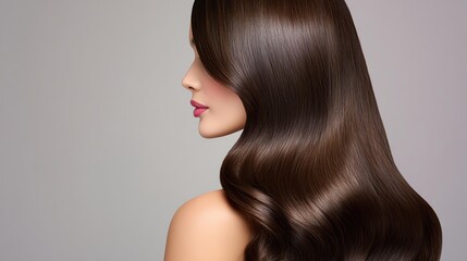 Hair care and hair styling Elegant woman with long, flowing hair.