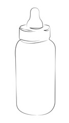 One continuous line drawing on white isolated background. Minimalism linear illustration. children, bottle, milk, baby, feeding, food, nourishment, drink