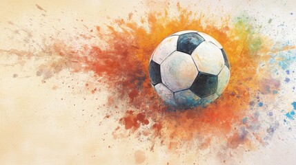 Naklejka premium Artistic depiction of a soccer ball against a vibrant explosion of colors