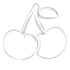 One continuous line drawing on white isolated background. Minimalism linear illustration. cherry, fruit, red, ripe, juicy, food, studio shot, nature, food and drink, dessert
