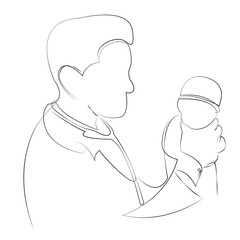 One continuous line drawing on white isolated background. Minimalism linear illustration. newborn, hospital, doctor, care, childbirth, nurse, baby - human age, medicine