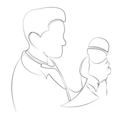 One continuous line drawing on white isolated background. Minimalism linear illustration. newborn, hospital, doctor, care, childbirth, nurse, baby - human age, medicine