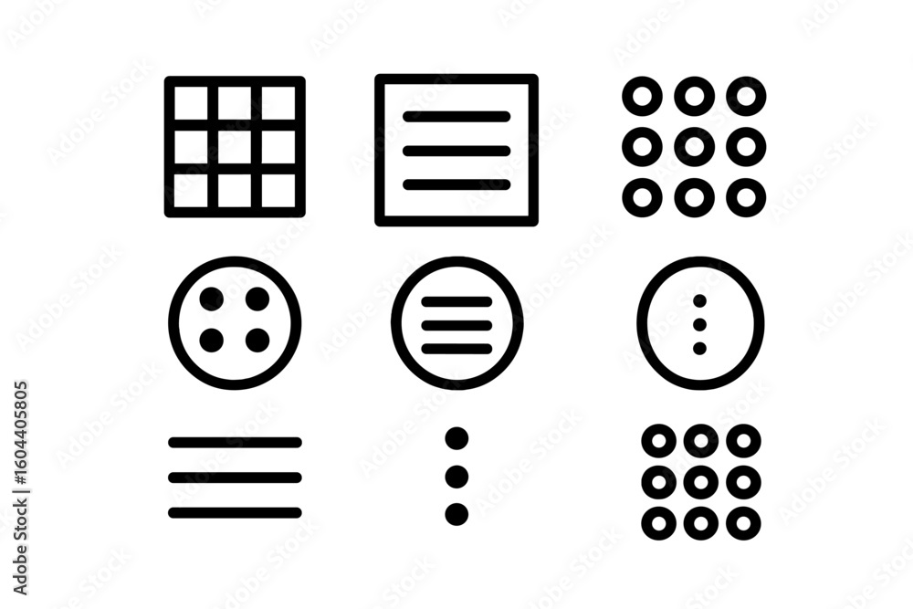 Poster vector hamburger menu icon collection. grid, list, dot, and kebab menu styles. ui and ux navigation 