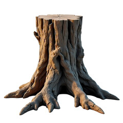 Fototapeta premium Close up of a textured tree stump with visible roots isolated on transparent background