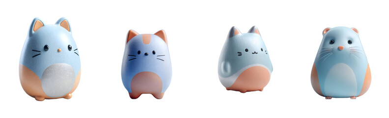 Pack of cute pastel cartoon animals with peach details. Playful, soft, rounded, smooth, adorable, cartoon figures, kawaii style, design elements.