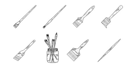 Paint Brush Hand Drawn Ink Sketch Vector Set Illustration