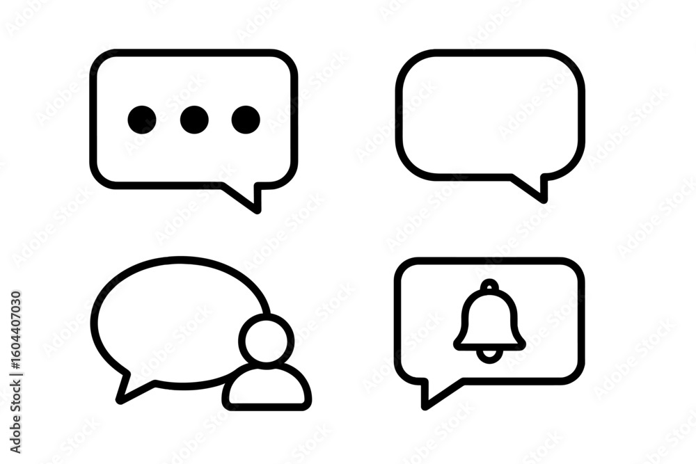 Aufkleber communication icon collection. vector line art of speech bubble, chat message, typing dots, user ava