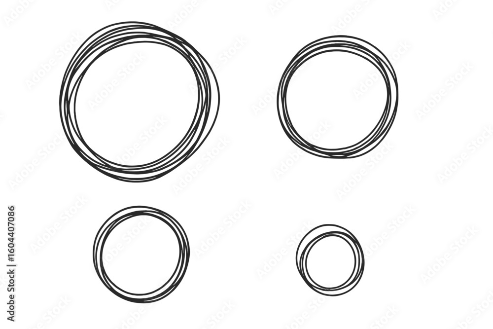 Aufkleber hand drawn circle vector art set. artistic ink outline sketch of 4 round shapes. abstract scribble d
