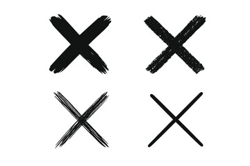 Obraz premium Hand-drawn X mark collection vector set. Grunge, sketch, and brush stroke cross signs. Wrong, no, reject, and close symbol icon. Error, delete, or cancellation mark.