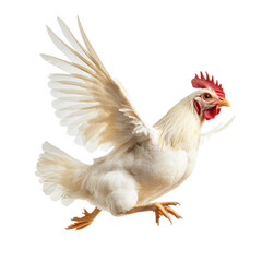 Fototapeta premium Chicken flying, full-body, isolated on a white background, transparent, alpha background png