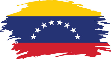 grunge style brush painted flag of venezuela with yellow blue red stripes and white stars in arc formation

