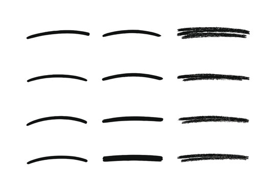 Hand drawn underline set. Black marker brush strokes collection. Scribble lines for text emphasis and highlighting. Doodle dividers and borders. Vector graphic art elements.