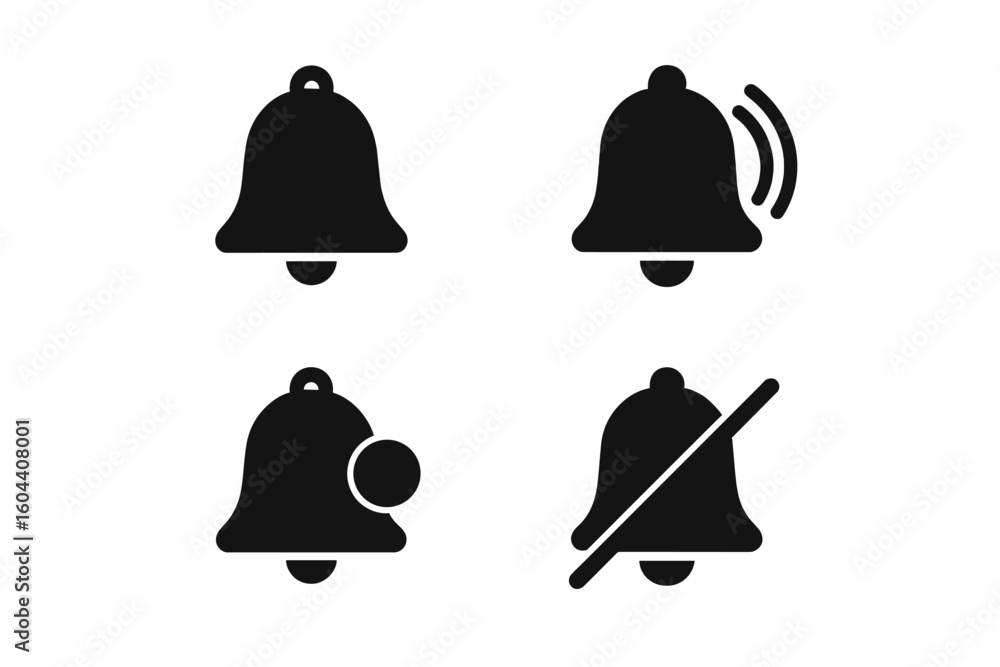 Poster bell vector icons for alert and notification elements. subscribe button symbol set. ringing, silent,