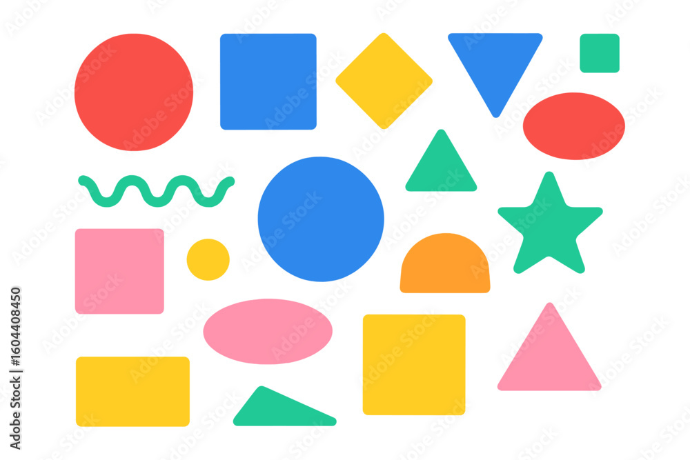Poster set of colorful basic geometric shapes. abstract vector elements for modern design. minimalist flat 