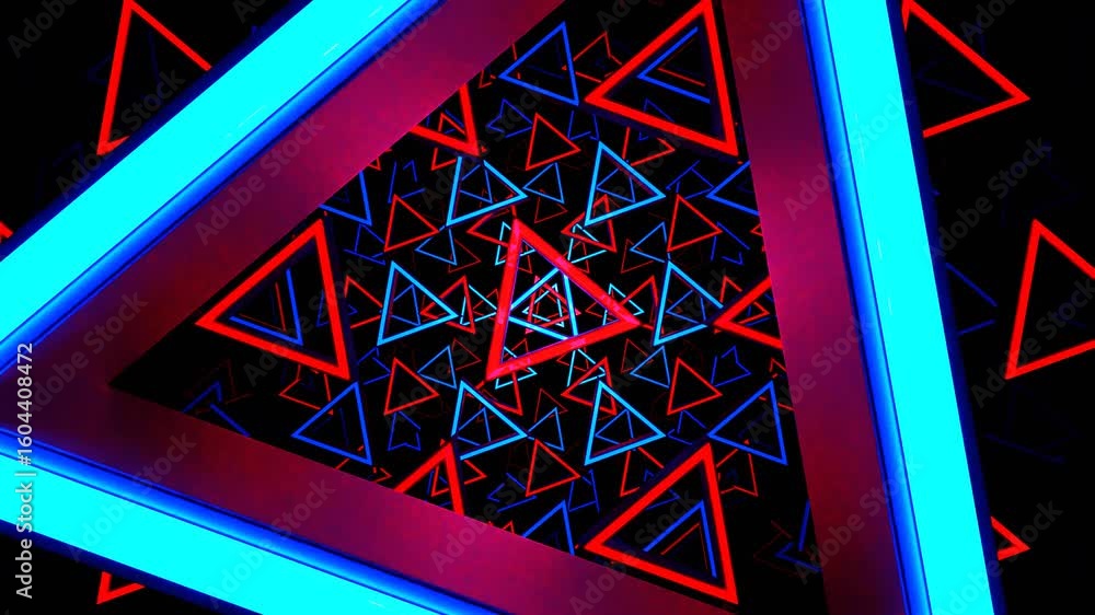 Aufkleber abstract geometric background featuring a tunnel of nested red and blue triangles against a dark bac