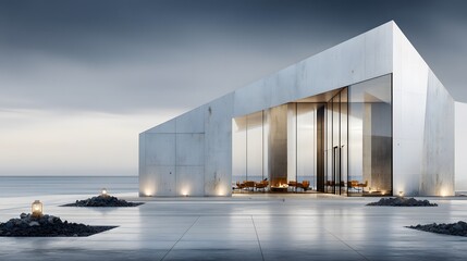 Modern minimalist building by the sea