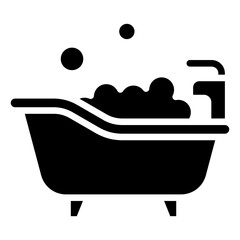 Bathtub Soak Glyph Black Silhouette Icon Vector Design - filled bathtub with bubbles, symbolizing a relaxing bath or hygiene activity