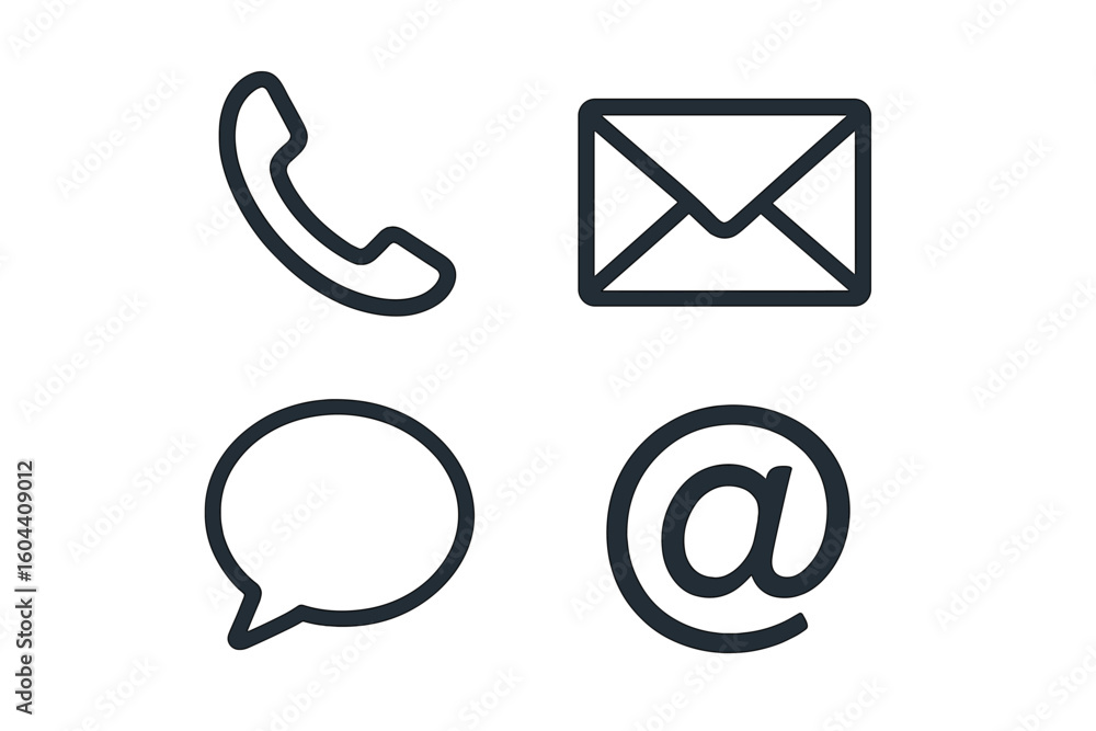 Poster contact us icon set. simple outline symbols for web and mobile apps. communication vector signs for 
