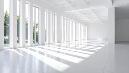 Obraz premium Spacious White Interior Hallway With Sunlight