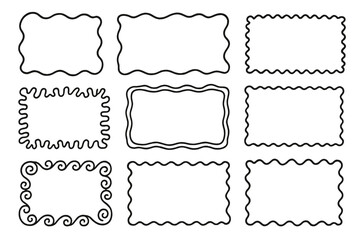 Hand Drawn Squiggle Frames and Wavy Borders Collection, Decorative Abstract Black and White Frame Vector Set, Artistic Doodle Outline Design Elements for Scrapbooking and Invitations
