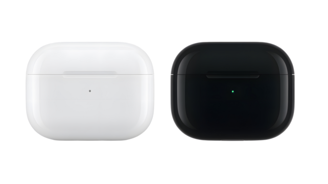 Modern wireless earbud cases in elegant white and black colors