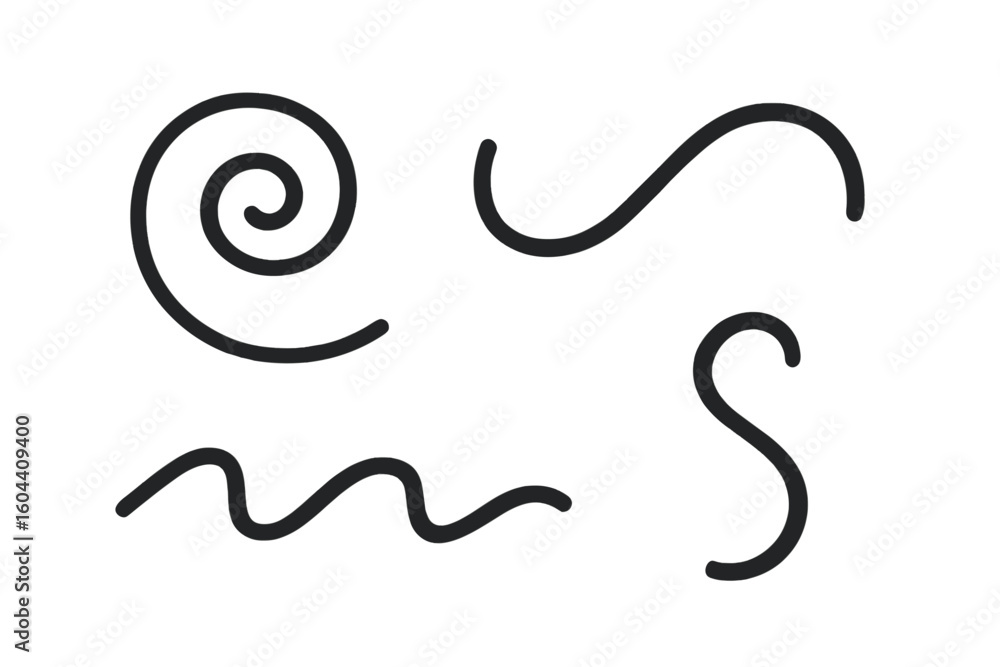 Poster set of abstract swirl, curve, and irregular line shapes. vector graphic elements for design. modern 