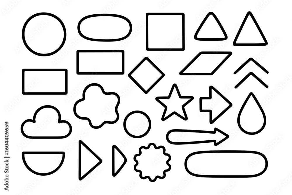 Poster set of basic geometric shapes. black outline icons for flowchart, diagram or infographic. vector ill
