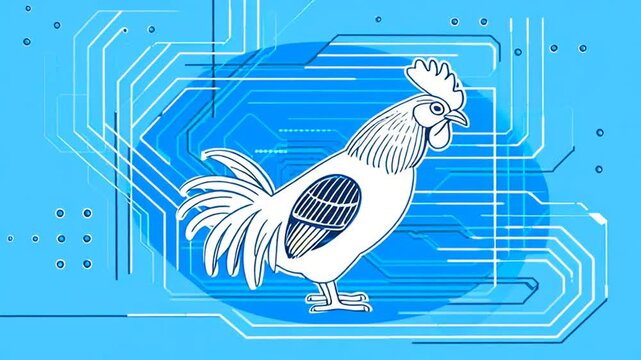 an animated art image of a rooster for a tech company