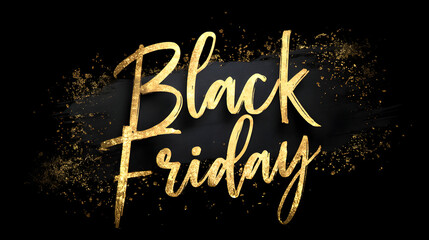 Black Friday sales event features golden lettering on a black background highlighting exclusive deals and discounts available for shoppers