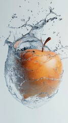 Fresh Apple Splashing in Water on Light Background