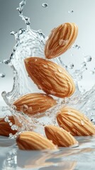 Splashing Almonds in Water with Fresh and Clean Background