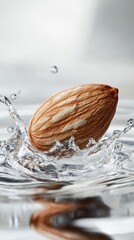 Almond Splashing in Water with Bubbles and Ripples in Background